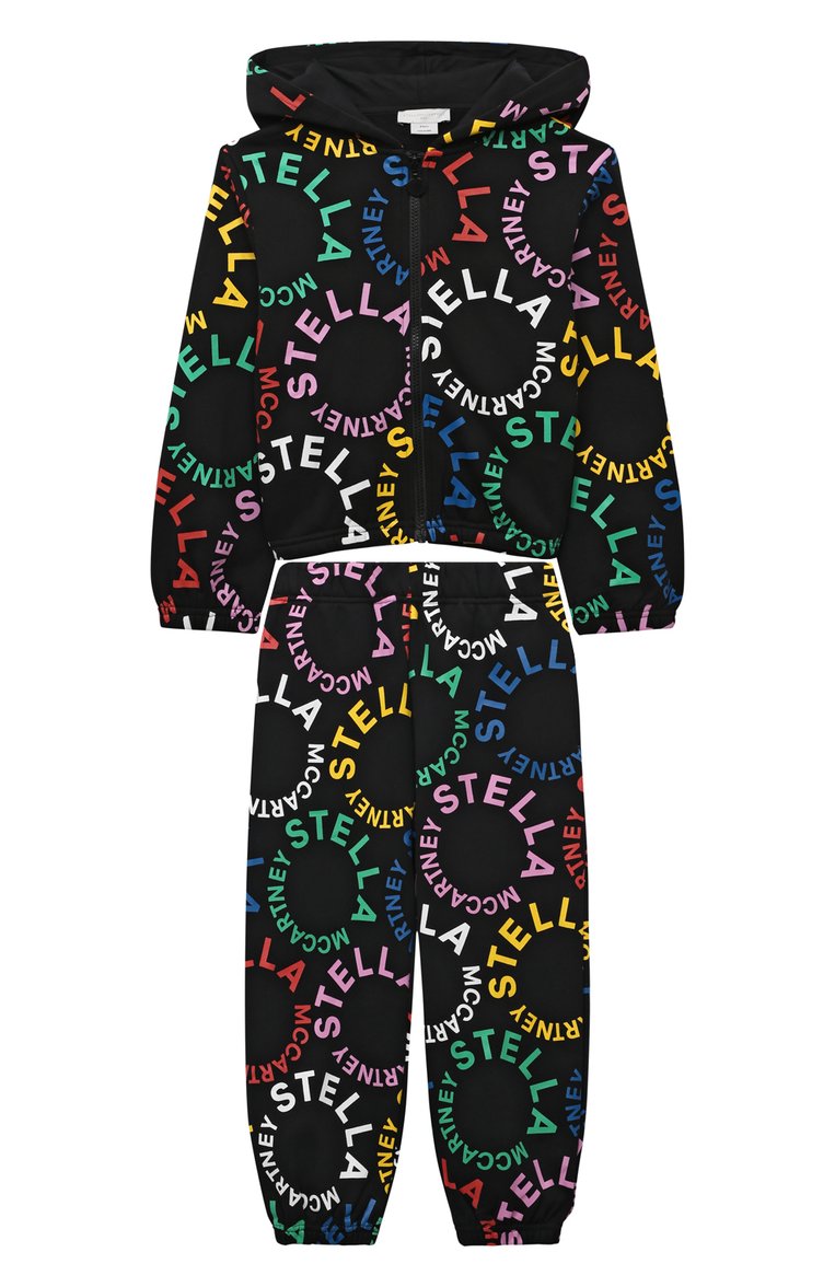 Детская комплект из толстовки с брюками STELLA MCCARTNEY черного цвета, арт. TT3B10 | Фото 1 (Материал внешний: Хлопок; Рукава: Длинные; Девочки Кросс-КТ: Костюмы-спорт)
