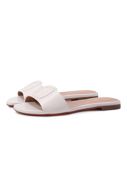 Женские кожаные шлепанцы SANTONI белого цвета, арт. WHPG71489HA1NKED | Фото 1 (Каблук высота: Низкий; Драгоценные камни: Проставлено; Материал сплава: Проставлено; Подошва: Плоская; Материал внутренний: Натуральная кожа; Материал внешний: Натуральная кожа)