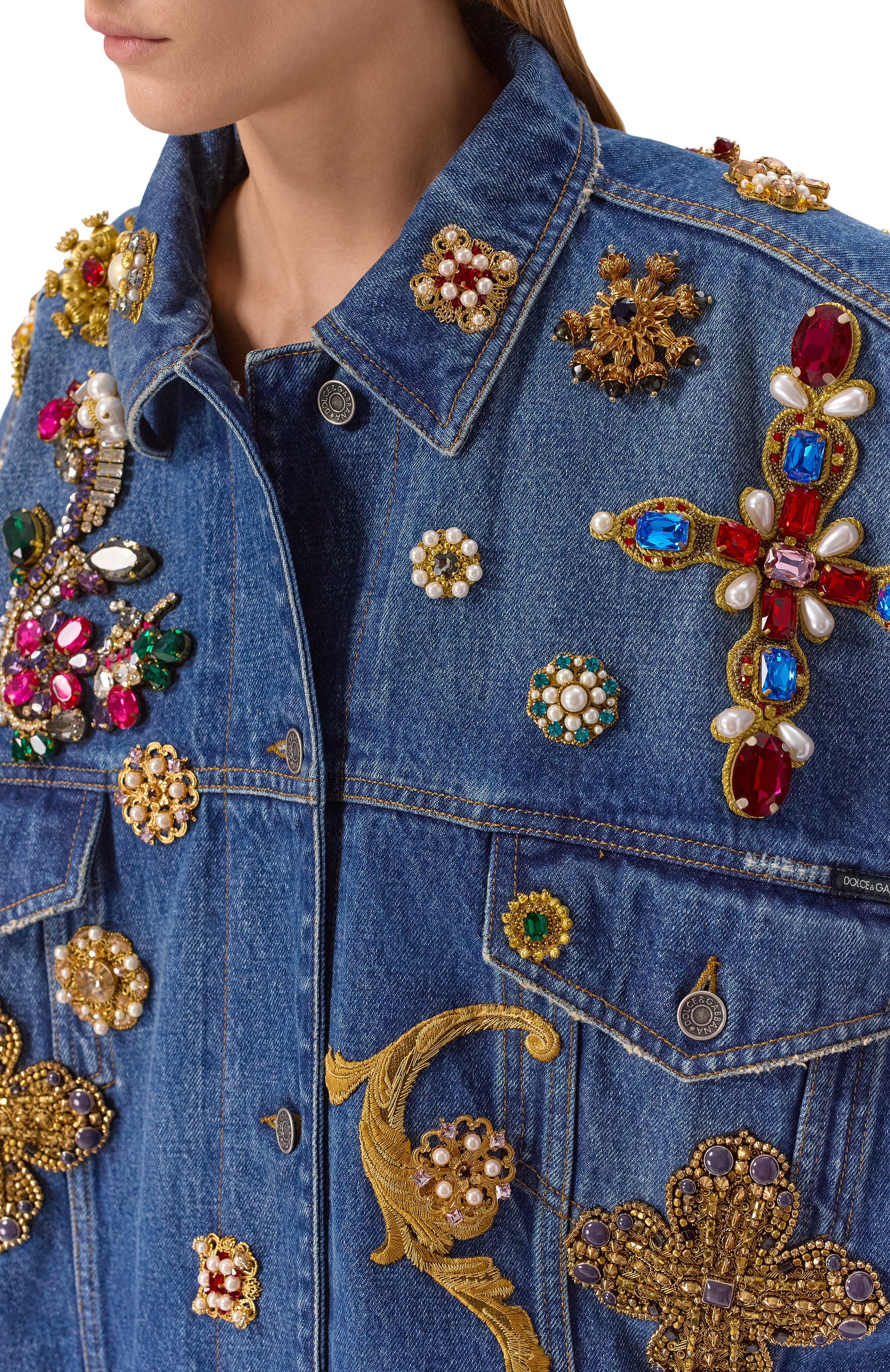 Джинсовая куртка с отделкой бисером и стразами DOLCE & GABBANA, арт. F9S96Z/G80C8, фото 5