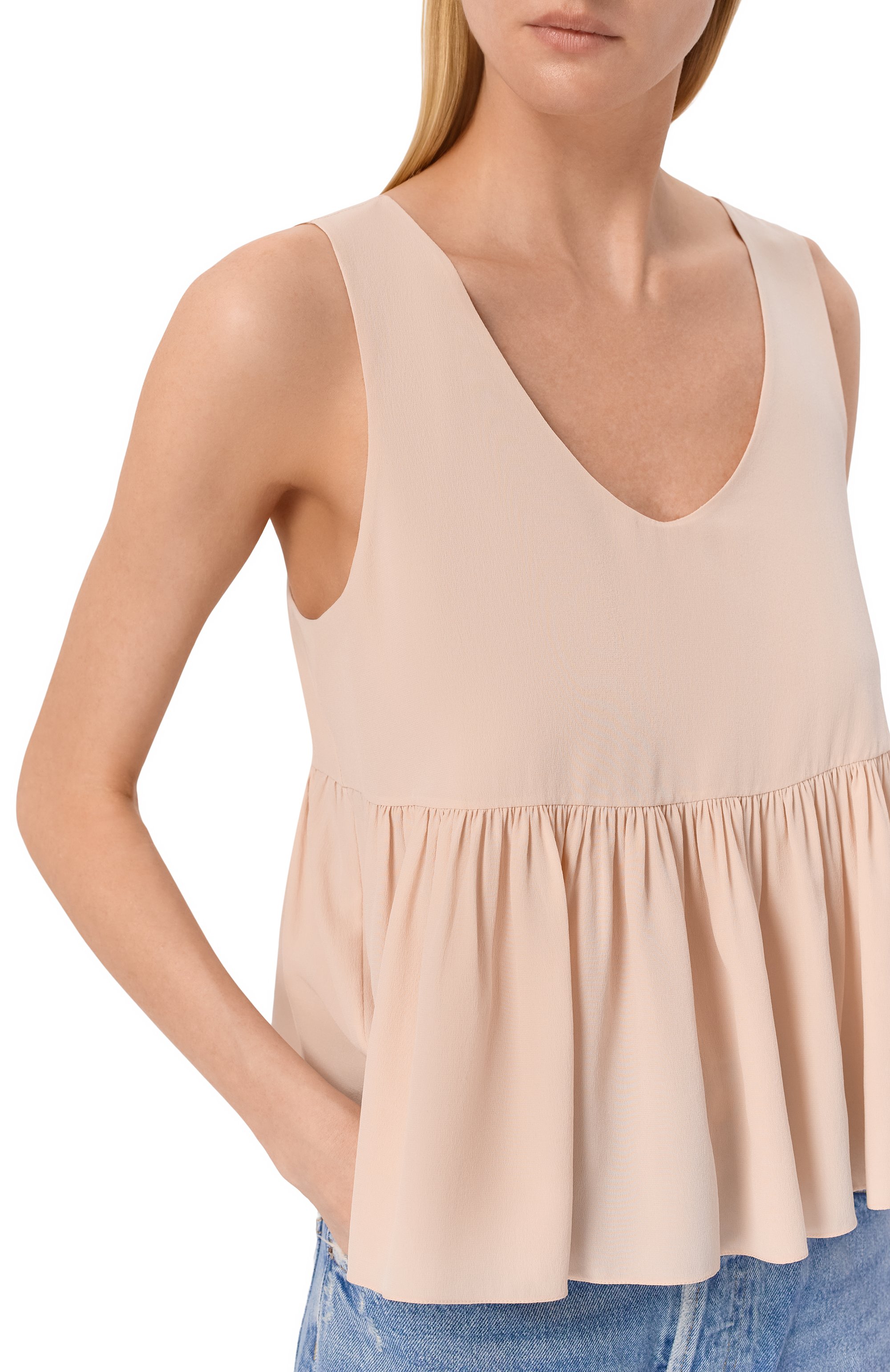 Шелковый топ CHLOÉ светло-розового цвета по цене 106000 руб., арт. CH26SHT30005, фото 5 Шелковый топ CHLOÉ, арт. CH26SHT30005, фото 5