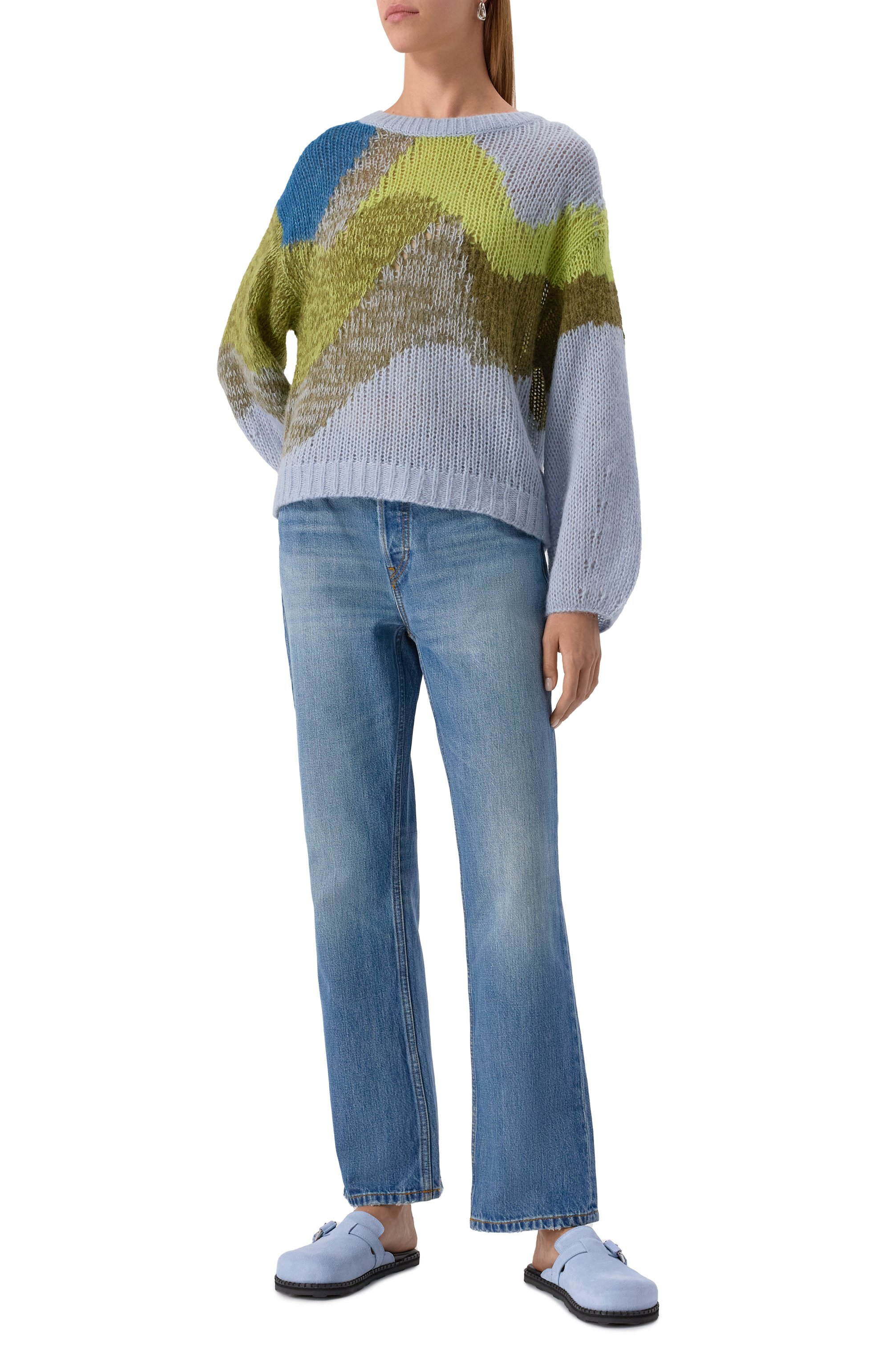 Замшевые сабо MOSCHINO голубого цвета по цене 44950 руб., арт. 10152/ME0, фото 2 Замшевые сабо MOSCHINO, арт. 10152/ME0, фото 2