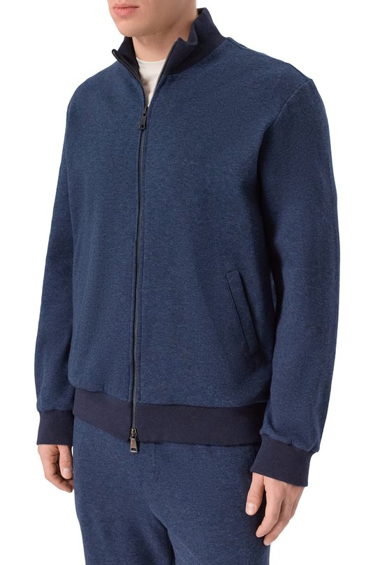 Толстовка из хлопка и кашемира Andrea Campagna ZIP/LB1630 Синий  ZIP/LB1630 Фото 3