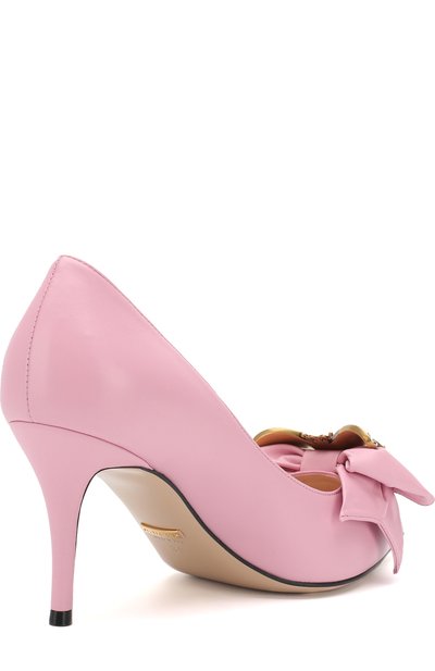 Кожаные туфли с бантом на шпильк е GUCCI, арт. 496641/BK000, фото 4