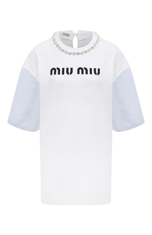 Хлопковая футболка Miu Miu MJN352-1V6F-F0009 Белый MJN352-1V6F-F0009