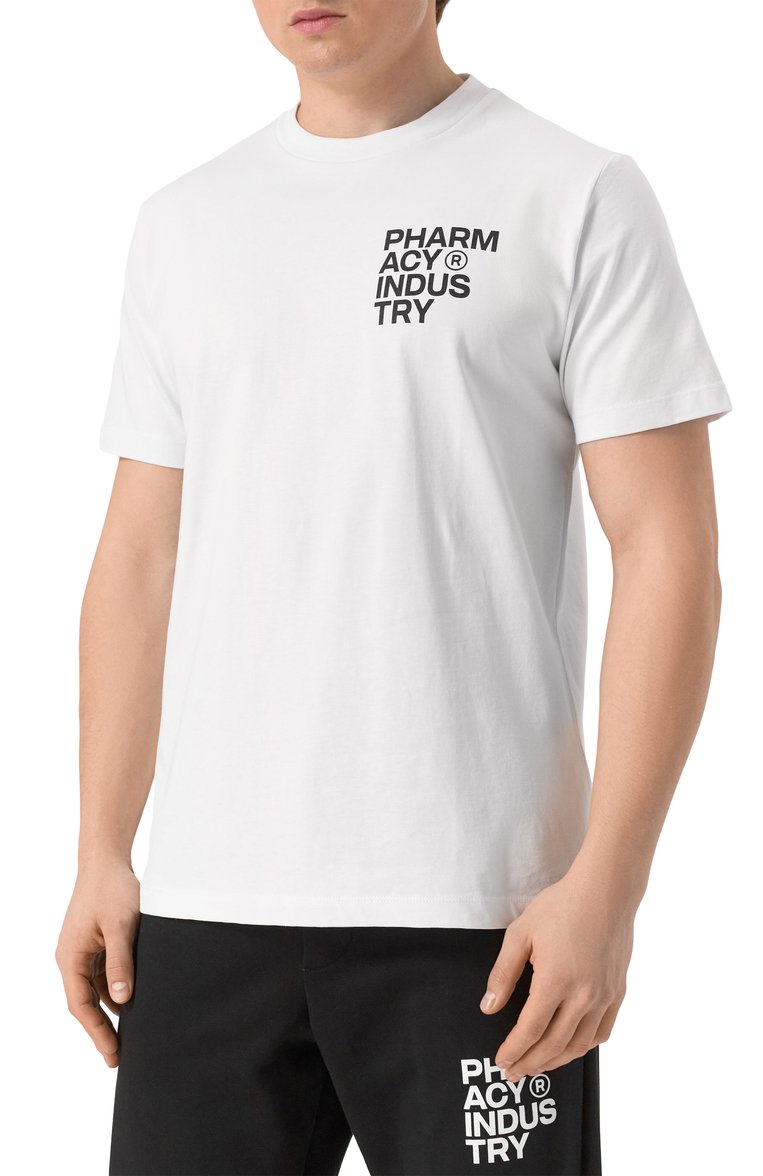 Мужская хлопковая футболка PHARMACY INDUSTRY белого цвета, арт. PHABM00172 | Фото 3 (Длина (для топов): Стандартные; Материал внешний: Хлопок; Рукава: Короткие; Стили: Кэжуэл; Принт: С принтом; Мужское Кросс-КТ: Футболка-одежда; Кросс-КТ: Джерси; Детали: Без декора; Автоматизация состава: Проставлено; Автоматизация ТО: Проставлено)