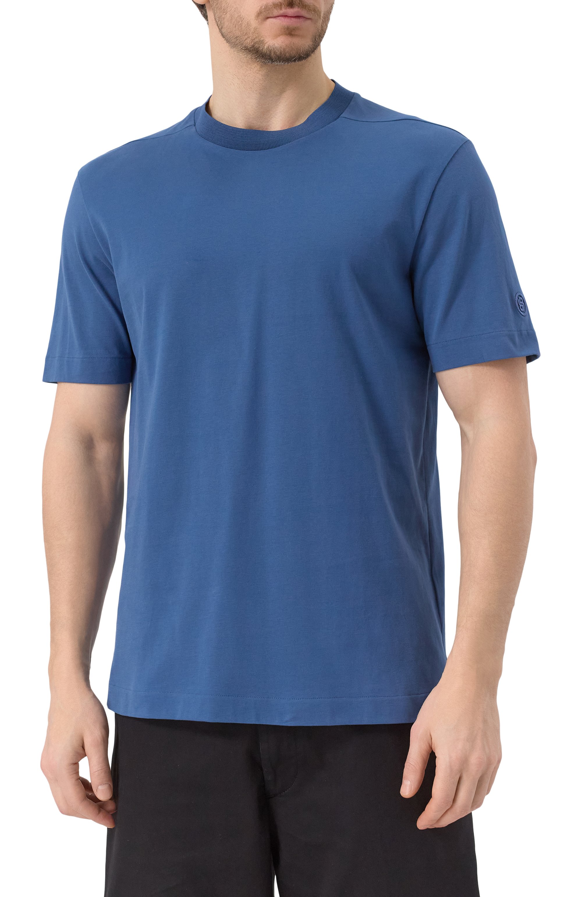 Хлопковая футболка BOSS синего цвета по цене 17950 руб., арт. 50537352, фото 3 Хлопковая футболка BOSS, арт. 50537352, фото 3