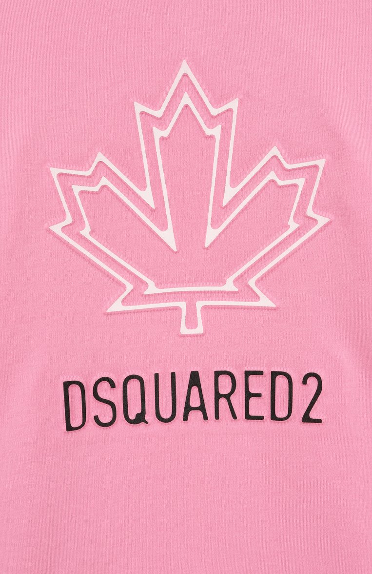 Детский хлопковый свитшот DSQUARED2 розового цвета, арт. DQ2786/D0A9U | Фото 3 (Материал внешний: Хлопок; Рукава: Длинные; Девочки Кросс-КТ: Толстовка-спорт, Свитшот-одежда; Автоматизация состава: Проставлено; Автоматизация ТО: П�роставлено; Ростовка одежда: 4 года | 104 см, 6 лет | 116 см, 8 лет | 128 см, 10 - 11 лет | 140 - 146см, 13 - 15 лет | 158 см, 16 лет | 164 см)