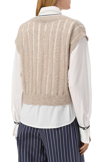 Льняной жилет BRUNELLO CUCINELLI бежевого цвета по цене 125500 руб., арт. MC0559412, фото 4 Льняной жилет BRUNELLO CUCINELLI, арт. MC0559412, фото 4