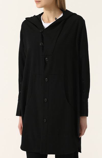 Однотонная шерстяная блуза с капюшоном YOHJI YAMAMOTO, арт. FE-B53-100, фото 3