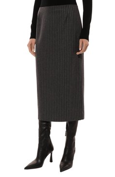 Женская юбка из шерсти и кашемира THE KOOPLES серого цвета, арт. FJUP29054K | Фото 3 (Длина Ж (юбки, платья, шорты): Миди; Драгоценные камни: Проставлено; Материал сплава: Проставлено; Материал внешний: Шерсть; Женское Кросс-КТ: Юбка-карандаш; Стили: Классический)