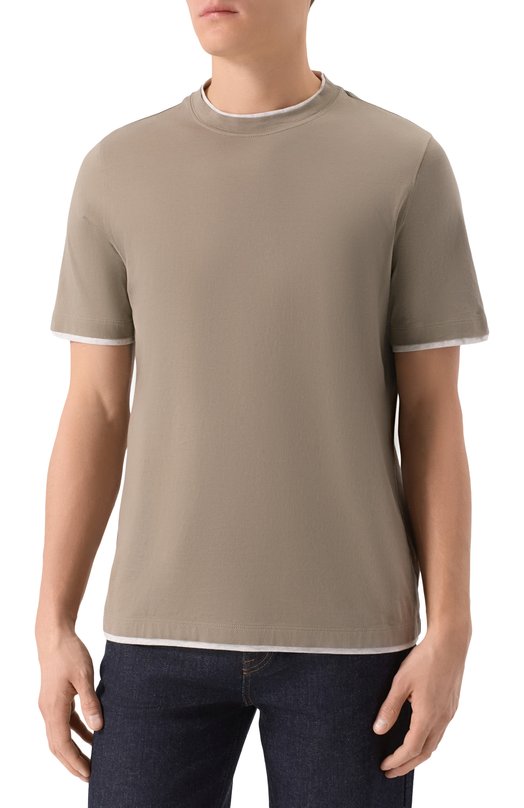 Хлопковая футболка Brunello Cucinelli M0B137427 Хаки  M0B137427 Фото 3
