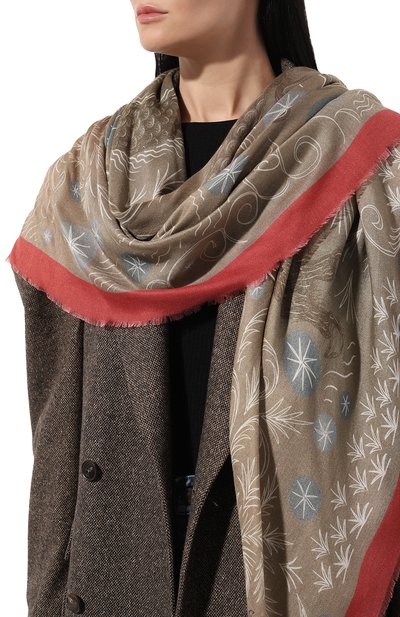 Платок дракон GOURJI темно-бежевого цвета по цене 25970 руб., арт. T27DRBE10R, фото 2 Платок дракон GOURJI, арт. T27DRBE10R, фото 2