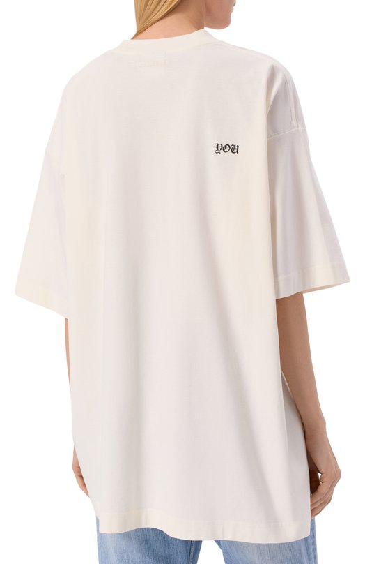 Хлопковая футболка VETEMENTS ME76TR188V/1200 LIGHT JERSEY Кремовый  ME76TR188V/1200 LIGHT JERSEY Фото 4