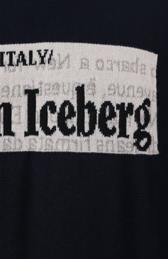 Мужской хлопковый джемпер ICEBERG темно-синего цвета, арт. A013/7604 | Фото 6 (Материал сплава: Проставлено; Длина (для топов): Стандартные; Драгоценные к�амни: Проставлено; Рукава: Длинные; Принт: С принтом; Вырез: Круглый; Мужское Кросс-КТ: Джемперы; Стили: Кэжуэл; Материал внешний: Хлопок)