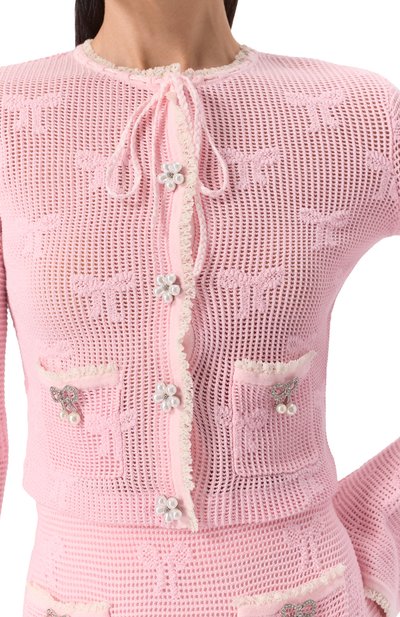 Хлопковый кардиган SELF-PORTRAIT розового цвета по цене 65350 руб., арт. SS25164CP, фото 5 Хлопковый кардиган SELF-PORTRAIT, арт. SS25164CP, фото 5