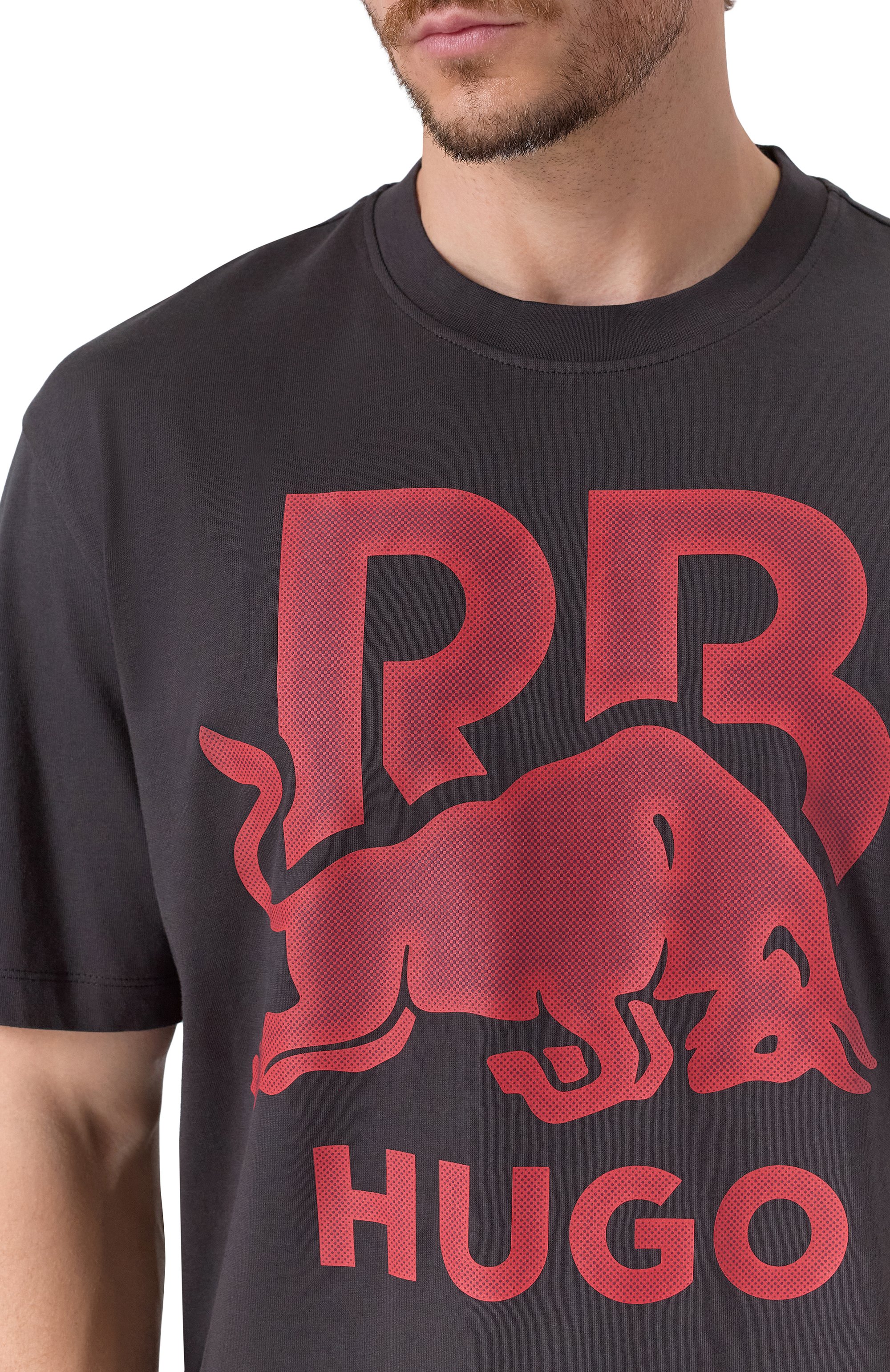 Хлопковая футболка HUGO темно-серого цвета по цене 9495 руб., арт. 50551836, фото 5 Хлопковая футболка HUGO, арт. 50551836, фото 5