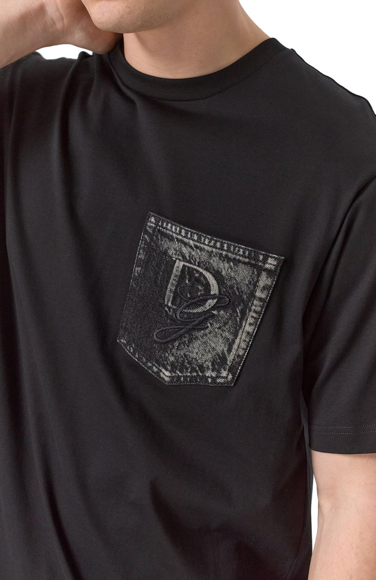 Мужская хлопковая футболка DOLCE & GABBANA черного цвета, арт. G8PN9Z/G704J | Фото 5 (Длина (для топов): Стандартные; Рукава: Короткие; Стили: Спорт-шик; Принт: С принтом; Материал внешний: Хлопок; Кросс-КТ: Джерси; Мужское Кросс-КТ: Футболка-одежда; Размерность: Идёт в размер; Автоматизация состава: Проставлено; Автоматизация ТО: Проставлено; Детали: Декор)