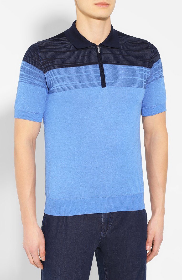 Поло из смеси шелка и хлопка ZILLI, арт. MBT-PZ112-BIC01/MC02, фото 3