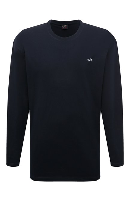 Мужская хлопковый лонгслив PAUL&SHARK темно-синего цвета, арт. C0P1093/3XL-6XL | Фото 1 (Длина (для топо�в): Удлиненные; Рукава: Длинные; Драгоценные камни: Проставлено; Материал сплава: Проставлено; Материал внешний: Хлопок; Принт: Без принта; Стили: Кэжуэл)