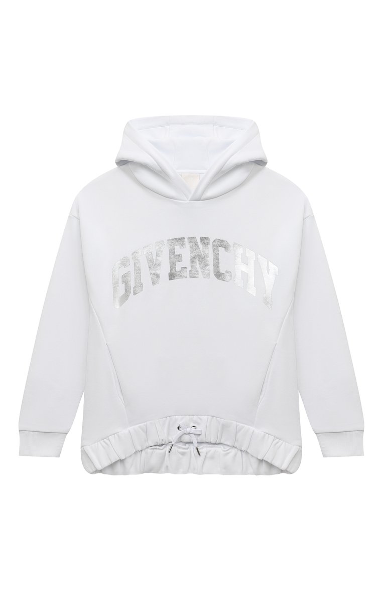 Детский хлопковое худи GIVENCHY белого цвета, арт. H15348/12+/14 | Фото 1 (Рукава: Длинные; Материал сплава: Проставлено; Материал внешний: Хлопок; Драгоценные камни: Проставлено; Девочки Кросс-КТ: Худи-одежда; Ростовка одежда: 13 - 15 лет | 158 см)