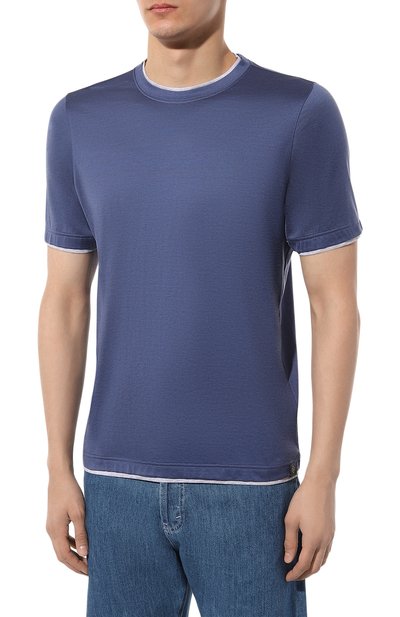 Футболка из шелка и хлопка GRAN SASSO синего цвета по цене 30700 руб., арт. 60123/78410, фото 3 Футболка из шелка и хлопка GRAN SASSO, арт. 60123/78410, фото 3