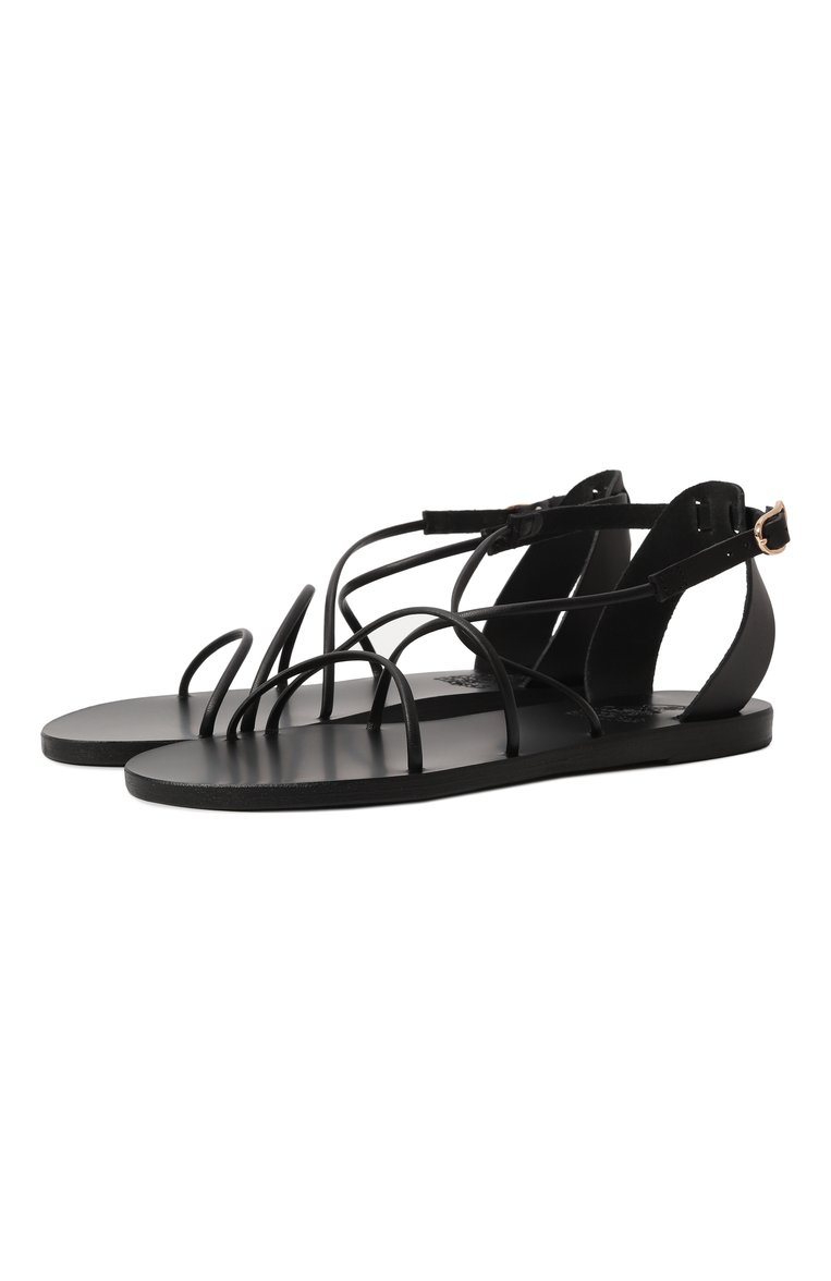 Женские кожаные сандалии meloivia ANCIENT GREEK SANDALS черного цвета, арт. MEL0IVIA/PLATINUM | Фото 1 (Драгоценные камни: Проставлено; Подошва: Плоская; Материал сплава: Проставлено; Каблук высота: Низкий; Материал внешний: Натуральная кожа)