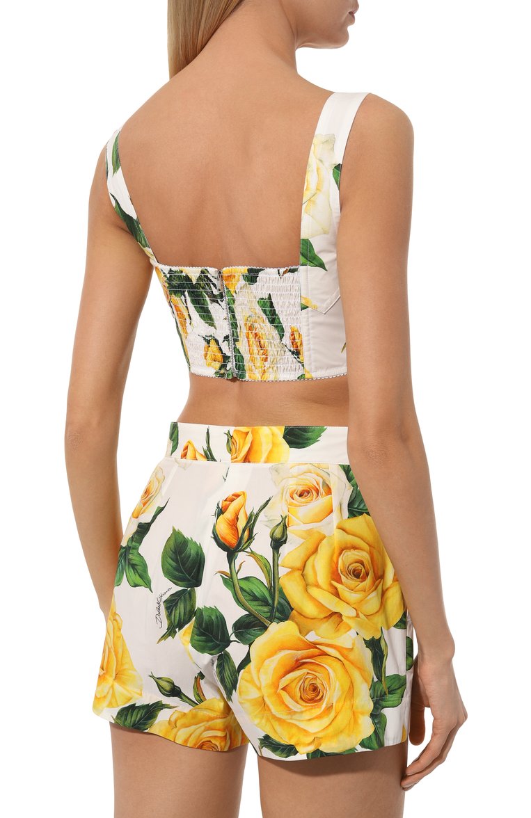 Женский хлопковый топ DOLCE & GABBANA желтого цвета, арт. F772JT/HS5N0 | Фото 4 (Материал внешний: Хлопок; Стили: Романтичный; Нос: Не проставлено; Рукава: На бретелях)