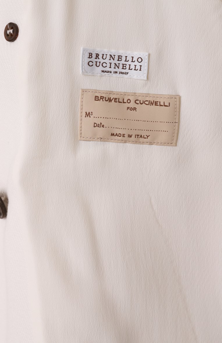 Женское полупальто из хлопка и льна BRUNELLO CUCINELLI кремового цвета, арт. MH5347892 | Фото 7 (Длина (верхняя одежда): Короткие; Материал подклада: Синтетический материал; Драгоценные камни: Проставлено; Материал сплава: Проставлено; Рукава: Длинные; Стили: Кэжуэл; 1-2-бортные: Двубортные; Кросс-КТ: Трикотаж; Материал внешний: Хлопок)