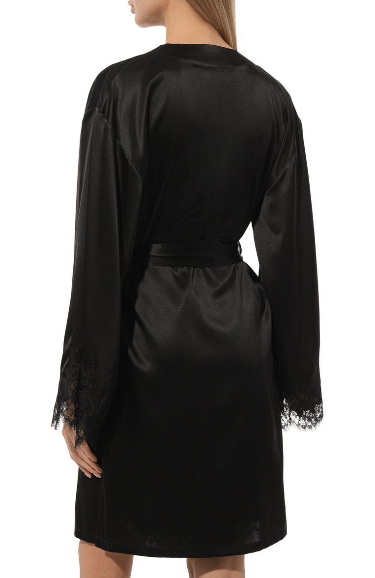 Женский шелковый халат I.D. SARRIERI черного цвета, арт. L4856 | Фото 4 (Материал внешний: Шелк; Материал сплава: Проставлено; Нос: Не проставлено)