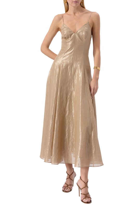 Хлопковое платье Brunello Cucinelli MP950A5352 Золотой  MP950A5352 Фото 2