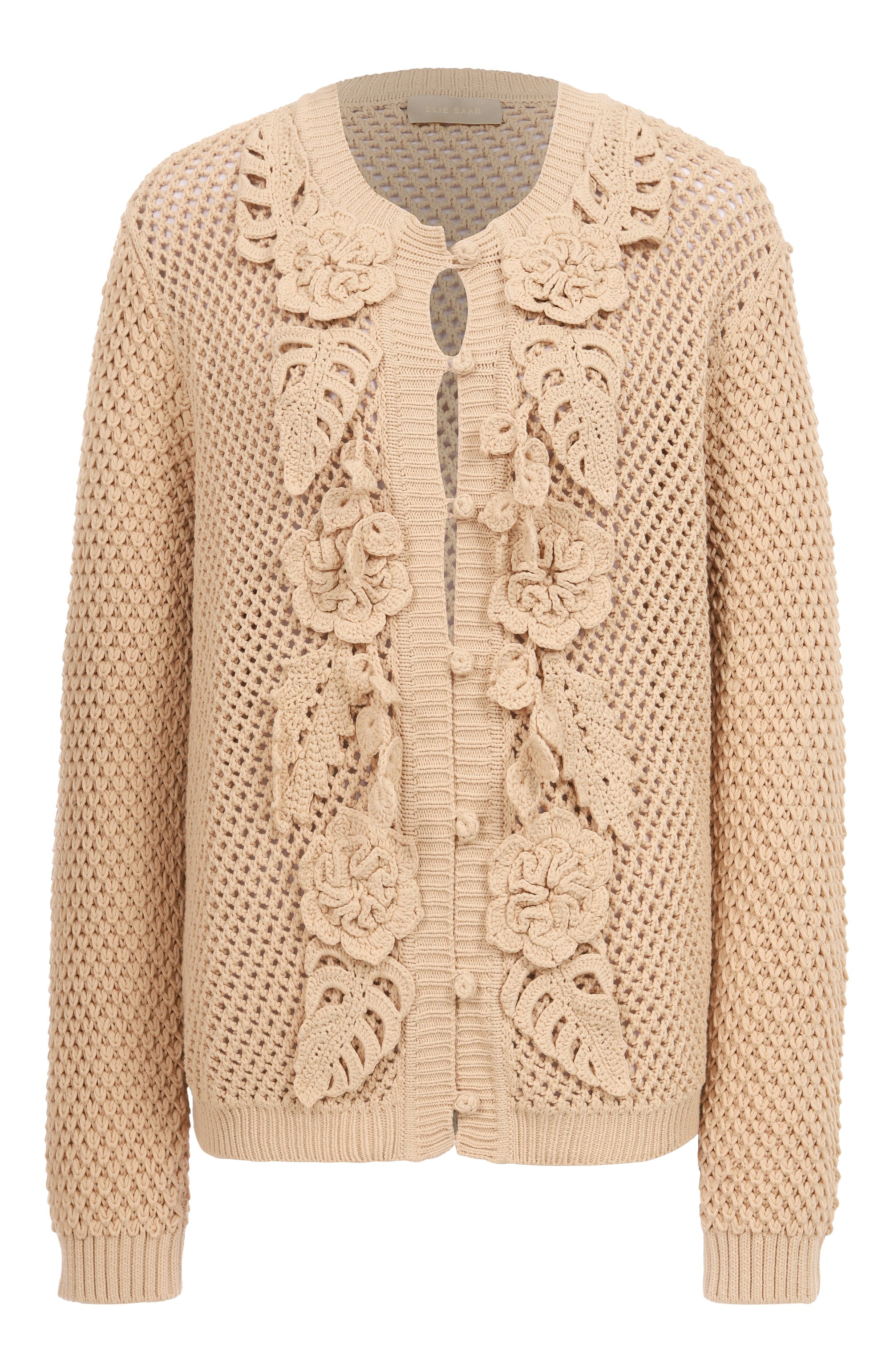 Хлопковый кардиган ELIE SAAB бежевого цвета по цене 263500 руб., арт. J0125ES25, фото 1 Хлопковый кардиган ELIE SAAB, арт. J0125ES25, фото 1