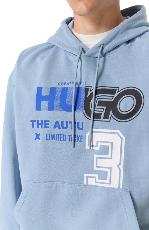 Хлопковое худи HUGO Blue 50544196 Голубой  50544196 Фото 5