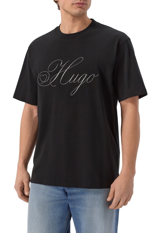 Хлопковая футболка HUGO 50557058 Чёрный  50557058 Фото 3