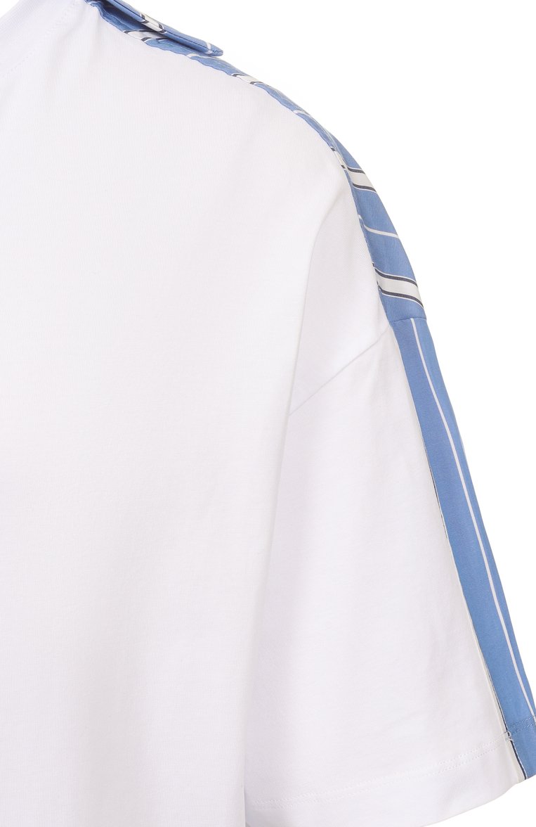 Женская хлопковая футболка MSGM белого цвета, арт. 3841MDM125/257002 | Фото 6 (Длина (для топов): Удлиненные; Материал внешний: Хлопок; Рукава: 3/4; Принт: С принтом; Стили: Кэжуэл)