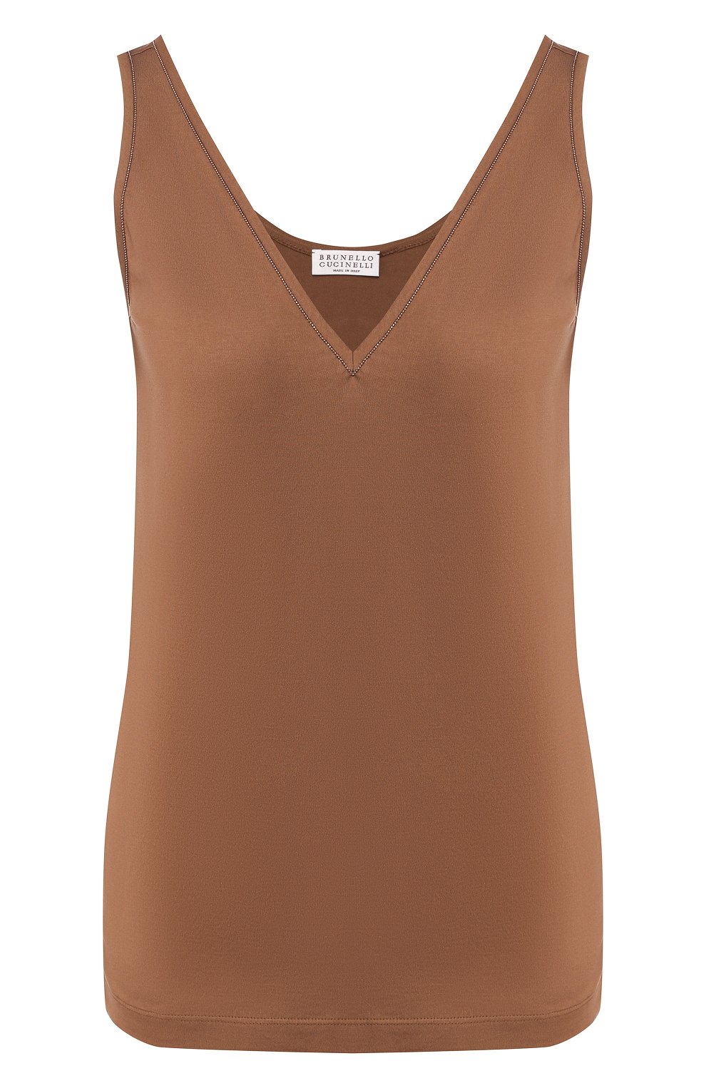 Хлопковый топ BRUNELLO CUCINELLI коричневого цвета по цене 58400 руб., арт. M0045B0332, фото 1 Хлопковый топ BRUNELLO CUCINELLI, арт. M0045B0332, фото 1