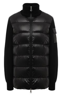 Женский комбинированный кардиган MONCLER черного цвета, арт. 9B000-13-M1131 | Фото 1 (Драгоценные камни: Проставлено; Рукава: Длинные; Материал сплава: Проставлено; Длина (для топов): Стандартные; Женское Кросс-КТ: Кардиган-одежда; Стили: Кэжуэл; Материал внешний: Шерсть)