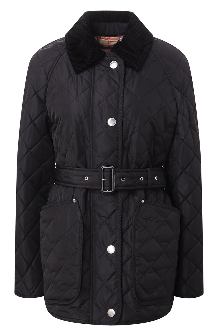 Женская куртка BURBERRY черного цвета, арт. 8071843 | Фото 1 (Длина (верхняя одежда): Короткие; Драгоценные камни: Проставлено; Материал подклада: Синтетический материал; Материал сплава: Проставлено; Рукава: Длинные; Кросс-КТ: Легкие, Куртка; Стили: Кэжуэл; Материал внешний: Синтетический материал)