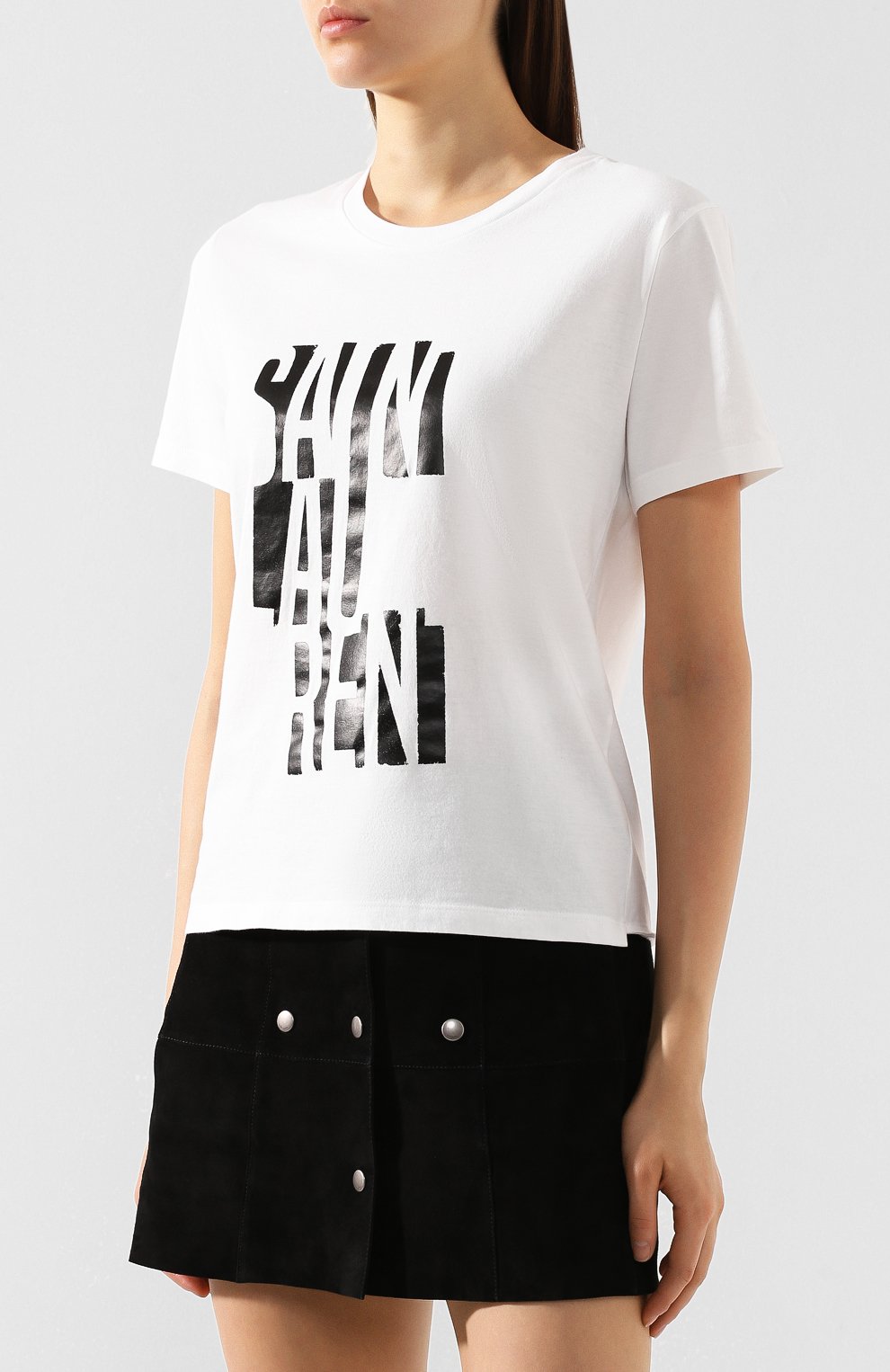 Хлопковая футболка SAINT LAURENT белого цвета по цене 36050 руб., арт. 577070/YBJJ2, фото 3 Хлопковая футболка SAINT LAURENT, арт. 577070/YBJJ2, фото 3