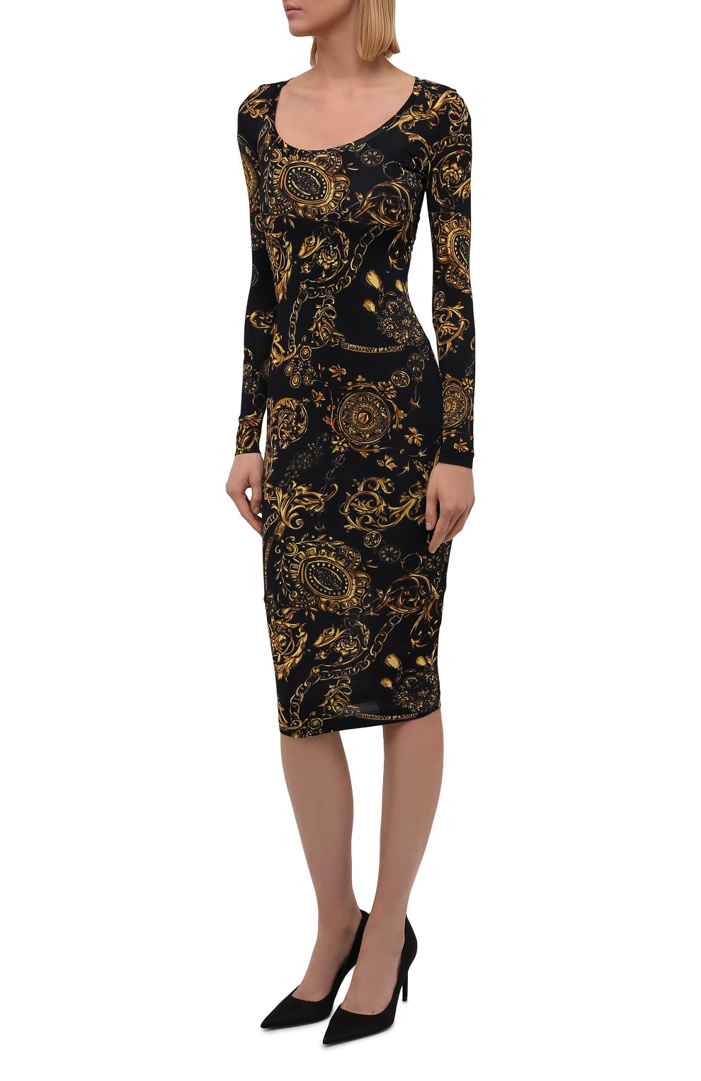 Платье из вискозы VERSACE JEANS COUTURE черного цвета по цене 32350 руб., арт. 71HA0920-71DP920 J FLUID0 PRINT/JS012, фото 3 Платье из вискозы VERSACE JEANS COUTURE, арт. 71HA0920-71DP920 J FLUID0 PRINT/JS012, фото 3