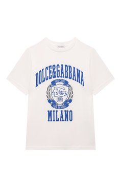 Детская хлопковая футболка DOLCE & GABBANA молочного цвета, арт. L4JTHU/G7NUV | Фото 1 (Материал сплава: Проставлено; Драгоценные камни: Проставлено; Материал внешний: Хлопок; Рукава: Короткие; Мальчики Кросс-КТ: Футболка-одежда; Ростовка одежда: 6 лет | 116 см, 10 - 11 лет | 140 - 146см, 5 лет | 110 см, 4 года | 104 см, 2 года | 92 см, 3 года | 98 см, 12 лет | 152 см, 8 лет | 128 см, 13 - 15 лет | 158 см)