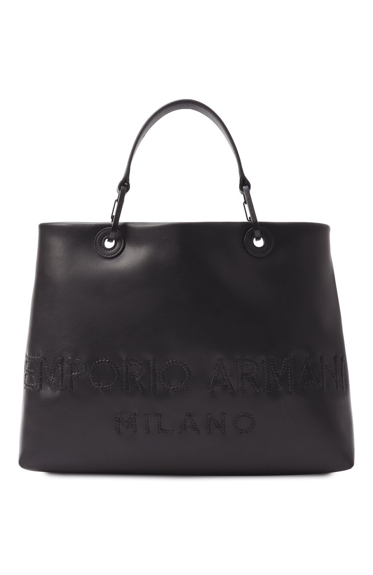 Женская сумка-тоут myea EMPORIO ARMANI черного цвета, арт. EW000360/AF13792 | Фото 1 (Ремень/цепочка: На ремешке; Материал: Натуральная кожа; Размер: medium)