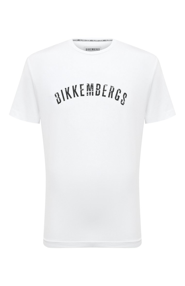 Мужская хлопковая футболка DIRK BIKKEMBERGS белого цвета, арт. BM/T0159 | Фото 1 (�Рукава: Короткие; Длина (для топов): Стандартные; Принт: С принтом; Материал сплава: Проставлено; Материал внешний: Хлопок; Драгоценные камни: Проставлено; Стили: Кэжуэл)