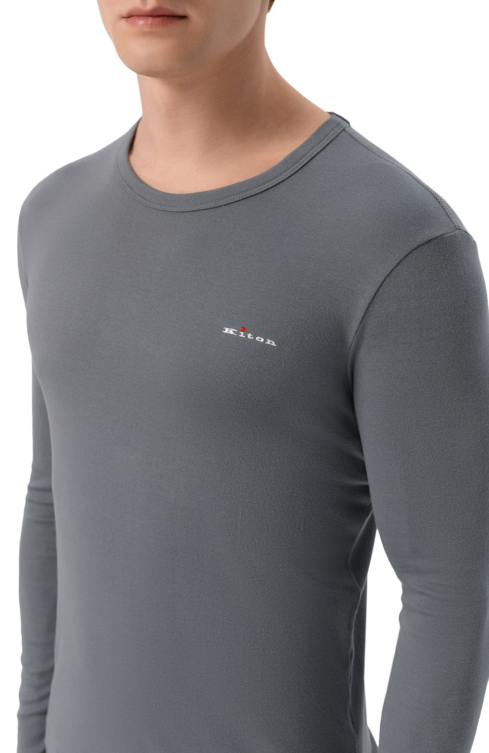 Хлопковый лонгслив KITON темно-серого цвета по цене 48950 руб., арт. UNWM012K0263L, фото 5 Хлопковый лонгслив KITON, арт. UNWM012K0263L, фото 5