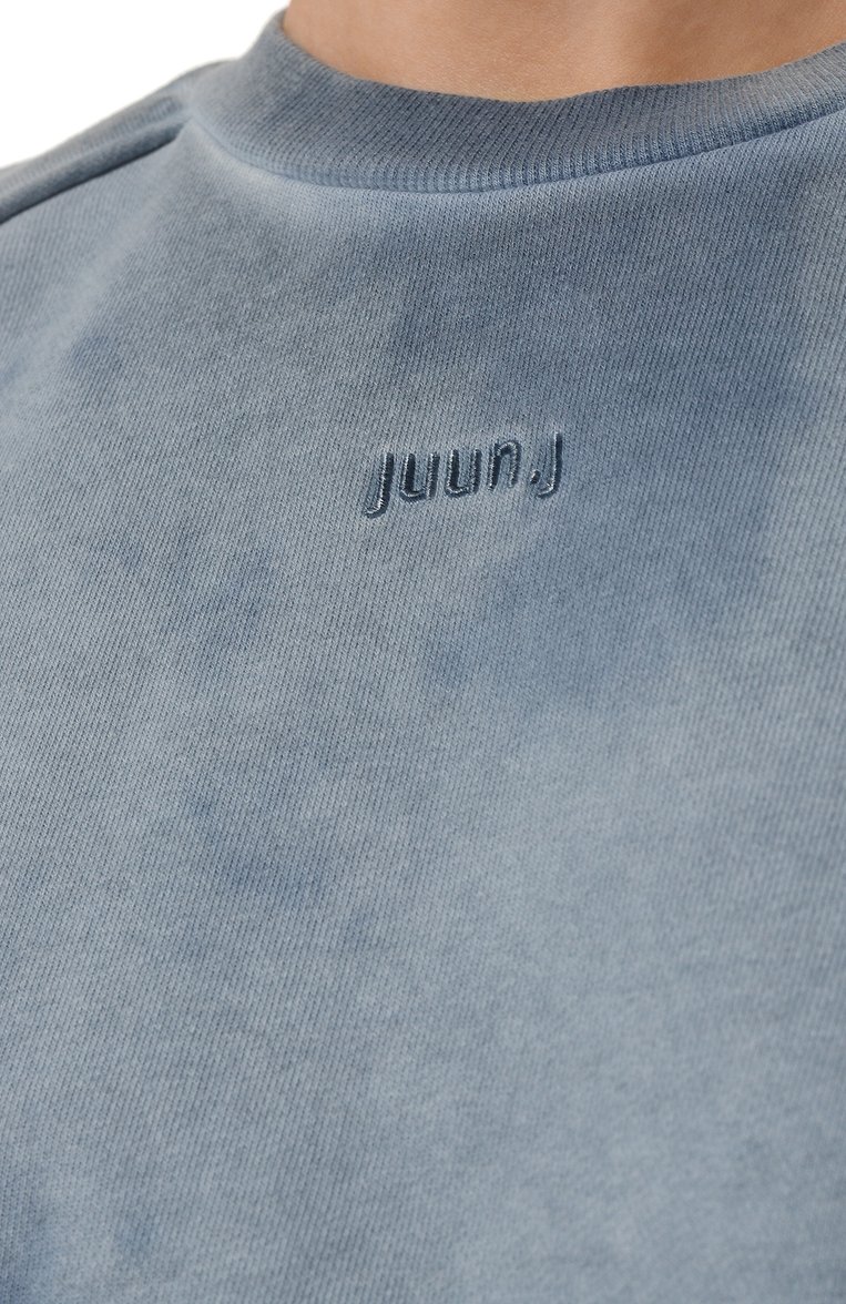 Женский хлопковый свитшот JUUN.J синего цвета, арт. JW4241W00 | Фото 5 (Длина (для топов): Укороченные; Материал внешний: Хлопок; Рукава: Длинные; Женское Кросс-КТ: Свитшот-одежда; Стили: Спорт-шик)
