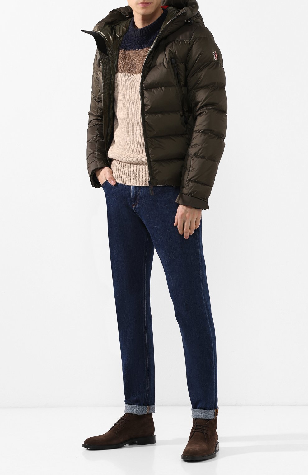 Шерстяной свитер с принтом MONCLER бежевого цвета по цене 36250 руб., арт. D2-091-90307-00-999CW, фото 2 Шерстяной свитер с принтом MONCLER, арт. D2-091-90307-00-999CW, фото 2