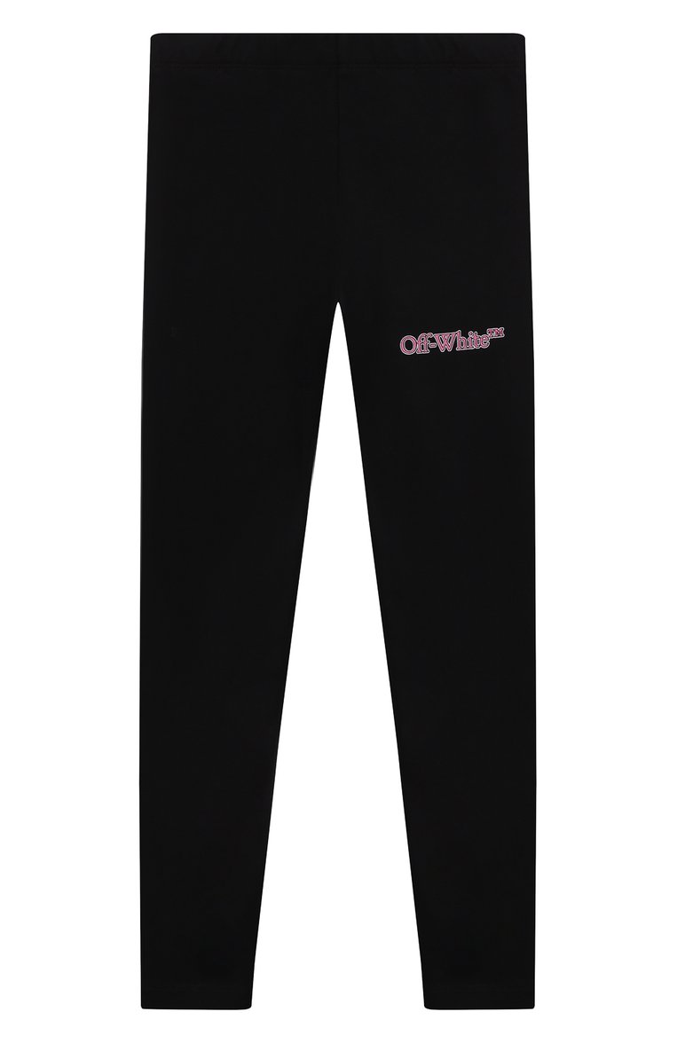 Детские хлопковые легинсы OFF-WHITE черного цвета, арт. 0GCD001S24JER002/4-10 | Фото 1 (Нос: Не проставлено; Материал внешний: Хлопок; Девочки Кросс-КТ: Леггинсы-одежда; Автоматизация состава: Проставлено; Ростовка одежда: 4 года | 104 см, 6 лет | 116 см, 8 лет | 128 см, 10 - 11 лет | 140 - 146см)