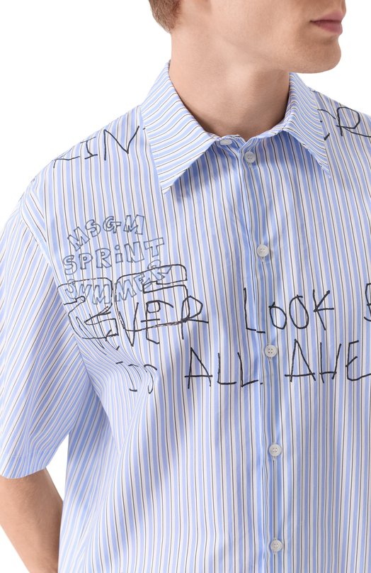 Хлопковая рубашка MSGM 4040ME17X/267055 Голубой  4040ME17X/267055 Фото 5