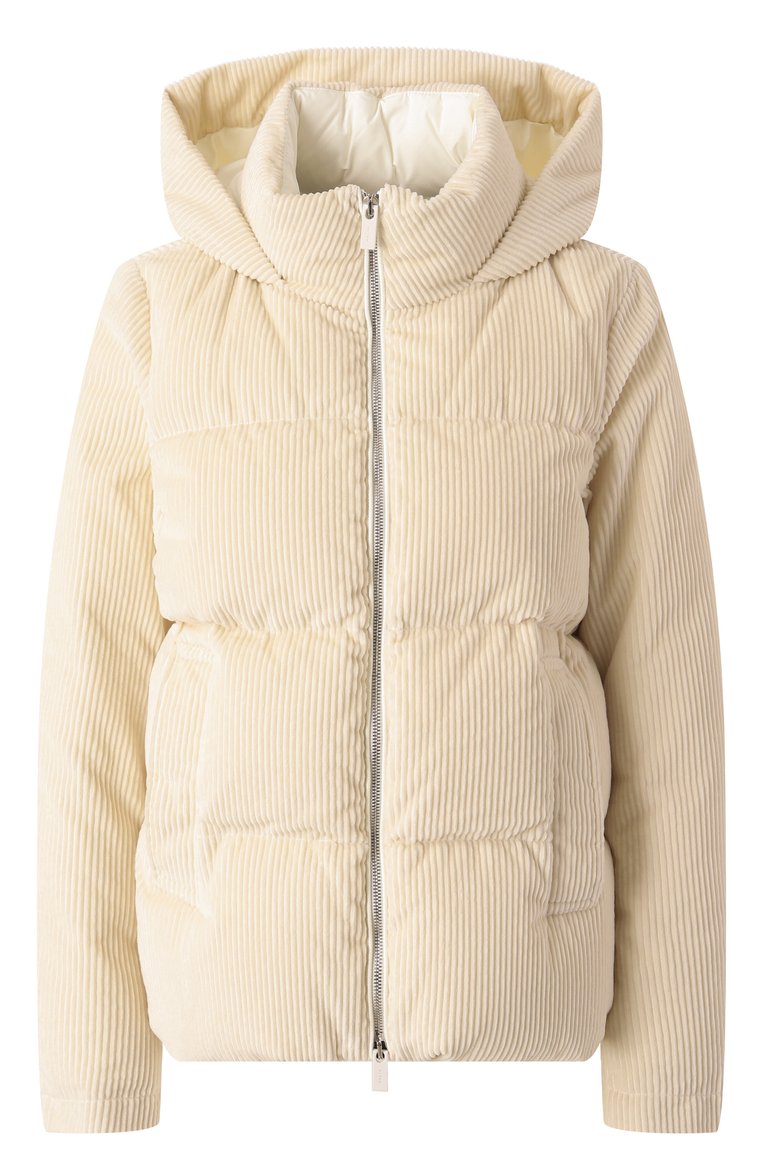 Женский вельветовый пуховик KITON кремового цвета, арт. D54658S0632504 | Фото 1 (Рукава: Длинные; Длина (верхняя одежда): Короткие; Кросс-КТ: Пуховик; Стили: Кэжуэл; Материал внешний: Хлопок)