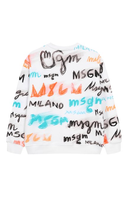 Детский хлопковый свитшот MSGM KIDS белого цвета, арт. S5MSJBSW278 | Фото 2 (Материал внешний: Хлопок; Драгоценные камни: Проставлено; Рукава: Длинные; Материал сплава: Проставлено)