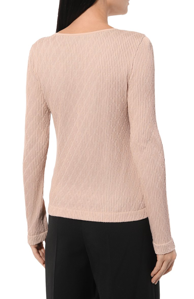 Женский пуловер из вискозы и кашемира GIORGIO ARMANI светло-розового цвета, арт. 6RAM61/AJJGZ | Фото 4 (Рукава: Длинные; Длина (для топов): Стандартные; Материал сплава: Проставлено; Материал внешний: Вискоза; Женское Кр�осс-КТ: Пуловер-одежда; Драгоценные камни: Проставлено; Стили: Кэжуэл)